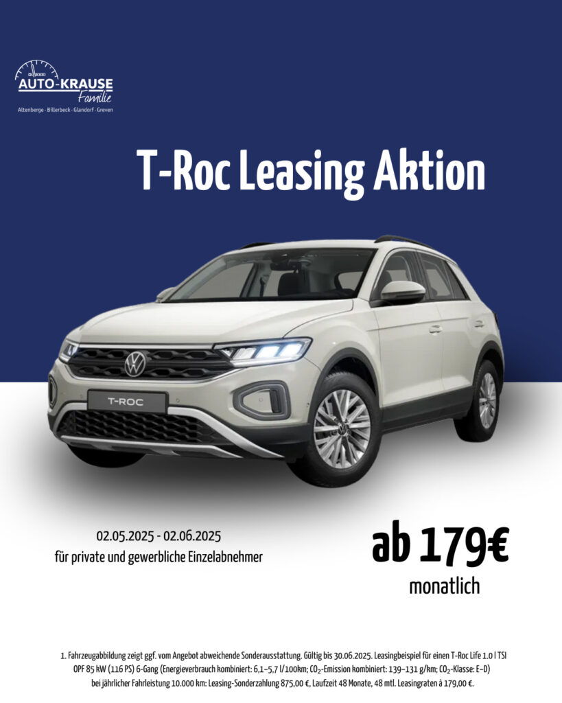 T-Roc R-Line 2.0 TSI OPF 4MOTION 140 kW (190PS) 7- Gang DSG 4MOTION, Kraftstoffverbrauch in l100km (NE FZ) innerorts 7.6-7.3, außerorts 5.9-5.6, kombiniert 6.5-6.2; CO²-Emission (kombiniert) in gkm